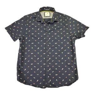 Denim And Flower Shirt Men's Large Button Down Short Sleeve Tropical Beach Party